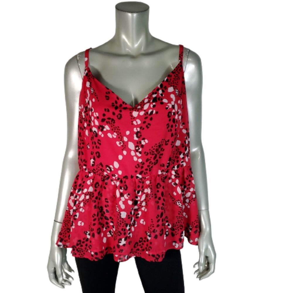 Torrid‎ Fuchsia Pink Leopard Chiffon Peplum Cami Plus Size 4X V-Neck Pink Casual
